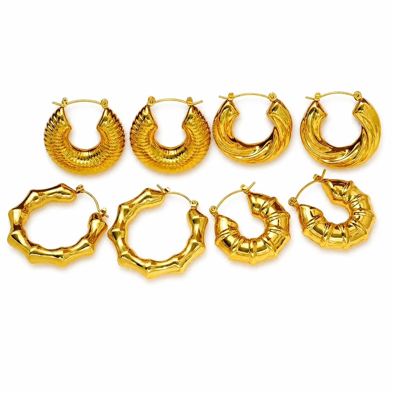 Sculptural Gold-Plated Ribbed Hoop Earrings