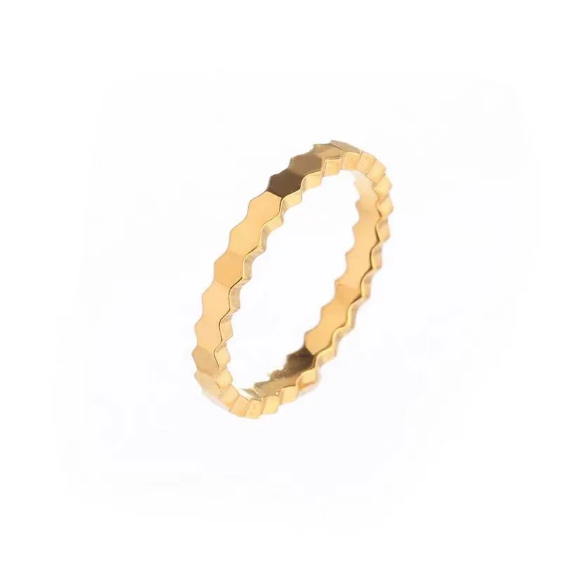 Stacking Ring with Faceted Hexagon Band, 18K Gold-Plated Steel