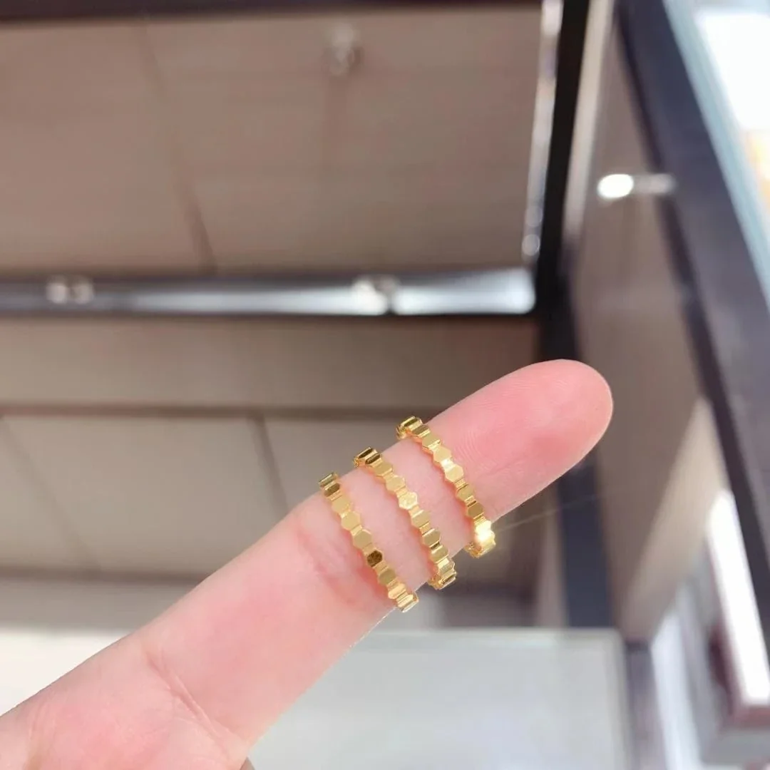 Stacking Ring with Faceted Hexagon Band, 18K Gold-Plated Steel
