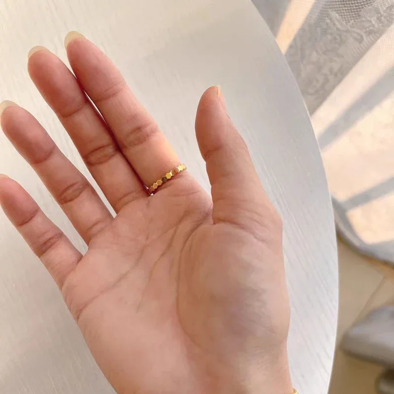 Stacking Ring with Faceted Hexagon Band, 18K Gold-Plated Steel