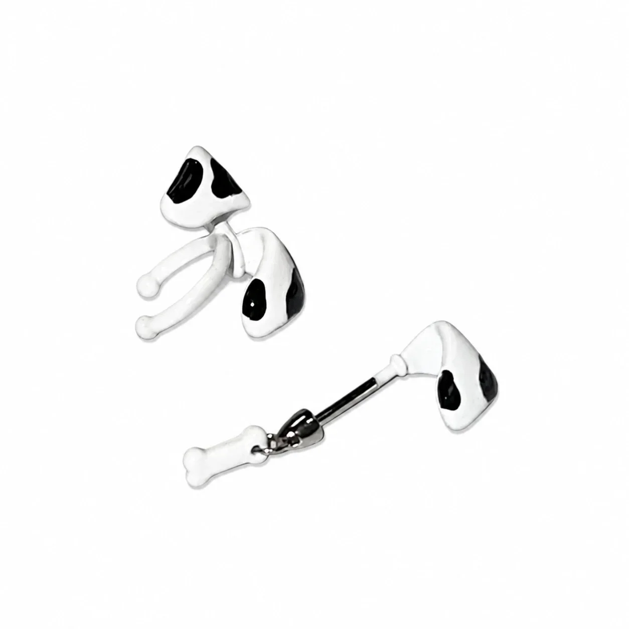 Playful Black-White Plated 316 Stainless Steel Puppy Bone Ear PVD Cuff