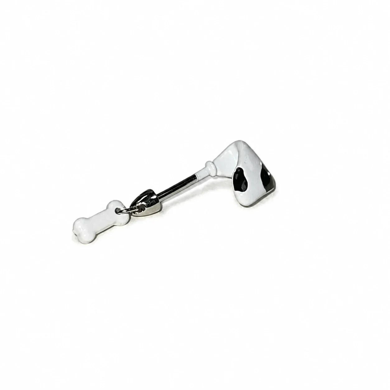 Playful Black-White Plated 316 Puppy Bone Ear Cuff - White Puppy Bone Ear