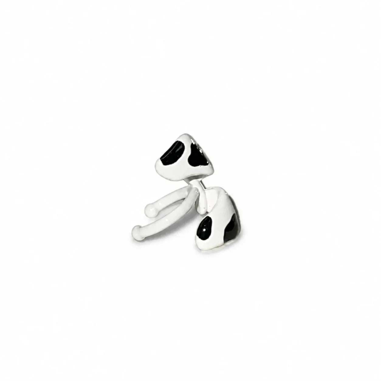 Playful Black-White Plated 316 Puppy Bone Ear Cuff - White Puppy Clip-On