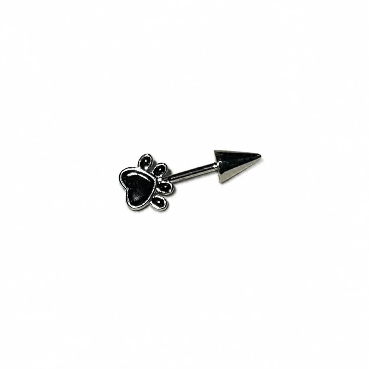 Playful Black-White Plated 316 Puppy Bone Ear Cuff - White Cat Paw Ear