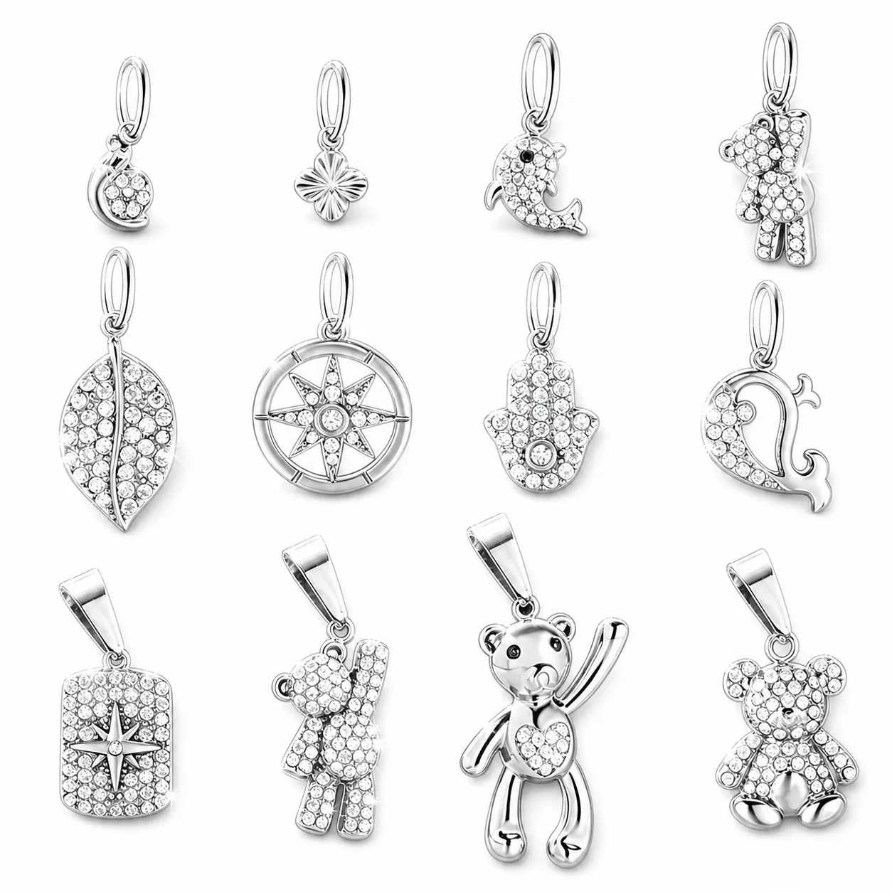 Playful 316 Stainless Steel Pavé Charm Pendant Set