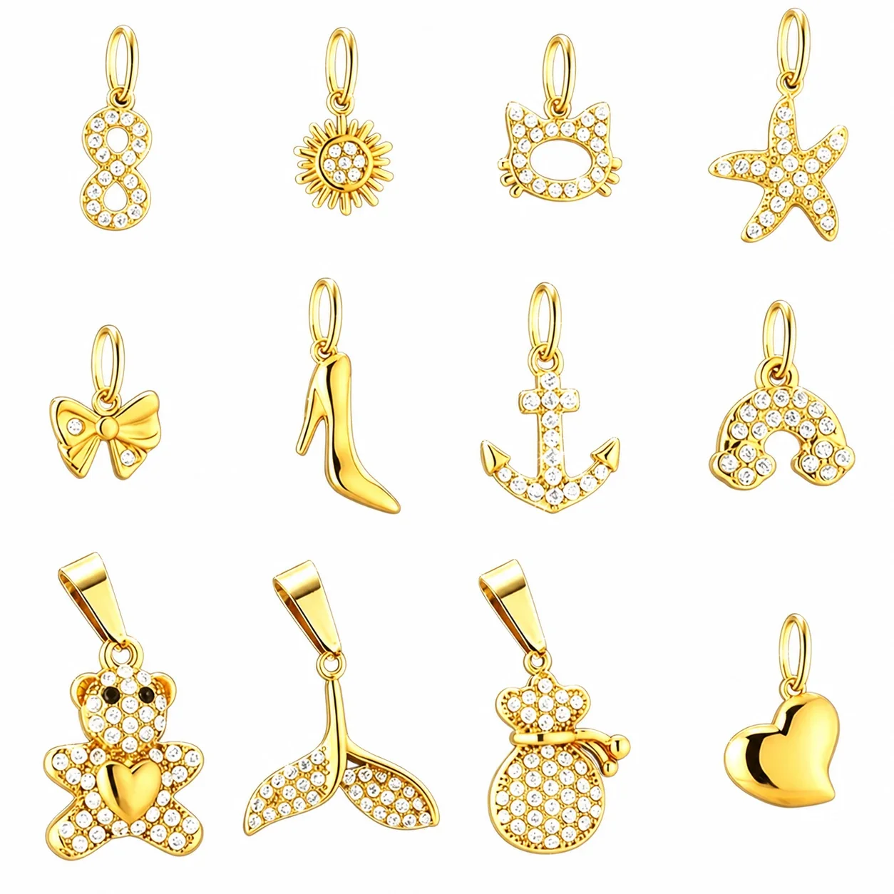 Playful 316 Stainless Steel Pavé Charm Pendant Set