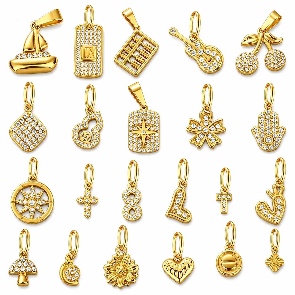 Playful 316 Stainless Steel Pavé Charm Pendant Set