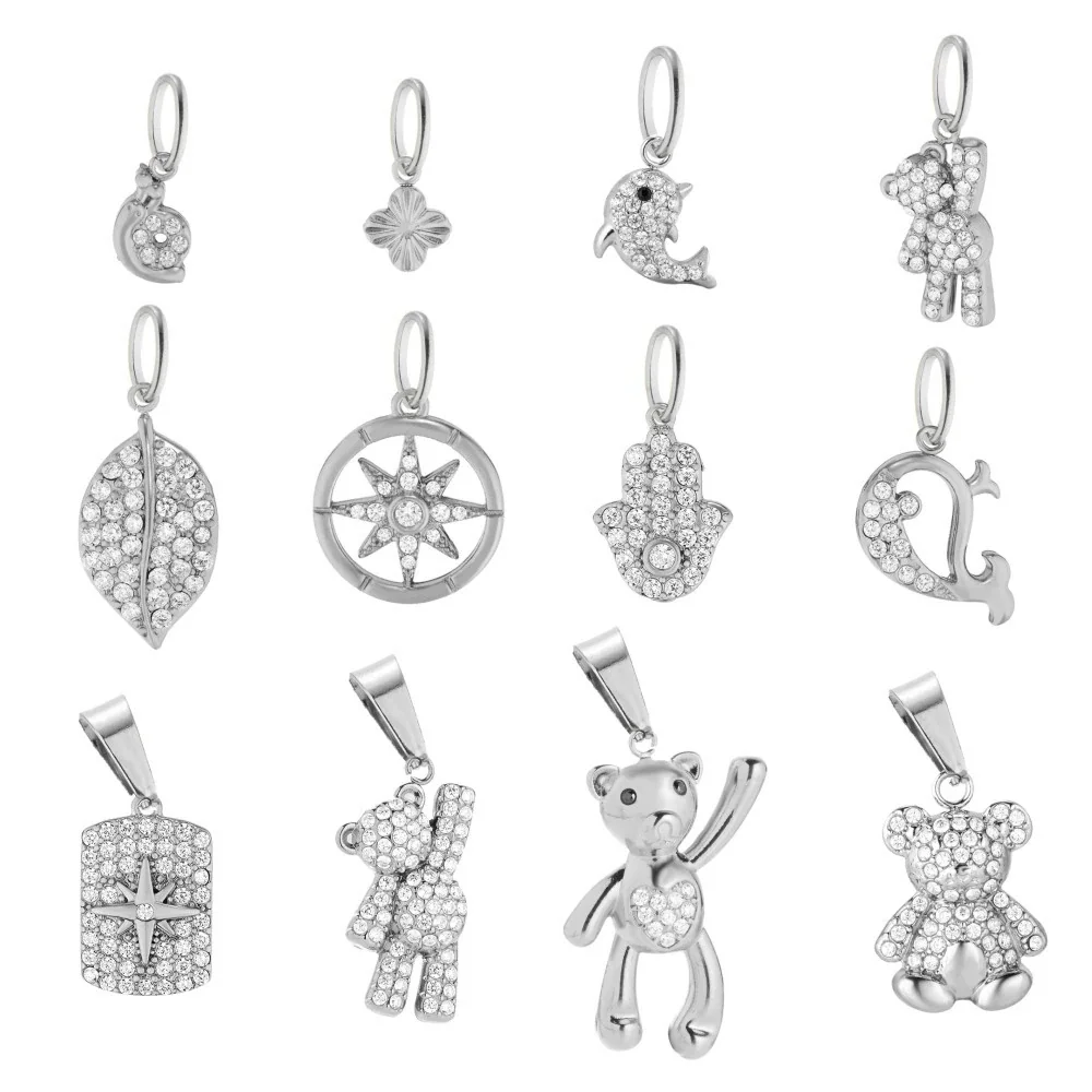 Playful 316 Stainless Steel Pavé Charm Pendant Set