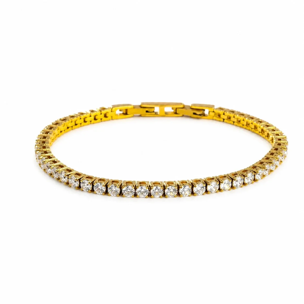 Radiant 316 Stainless Steel Round CZ Tennis Bracelet - Gold . mm cm