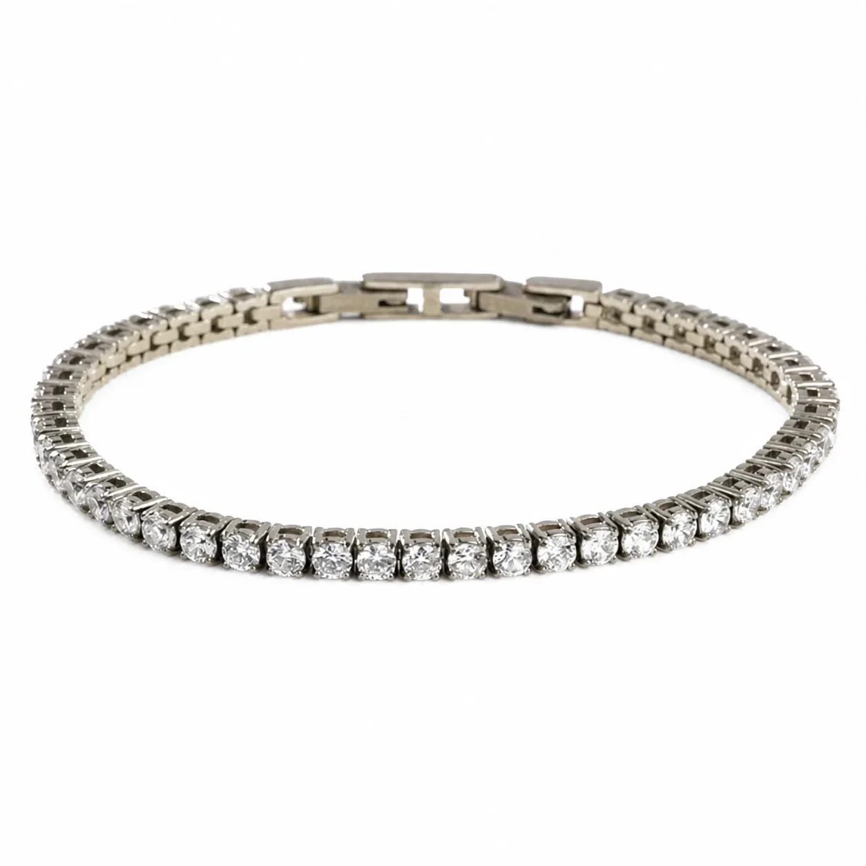 Radiant 316 Stainless Steel Round CZ Tennis Bracelet - Silver . mm cm