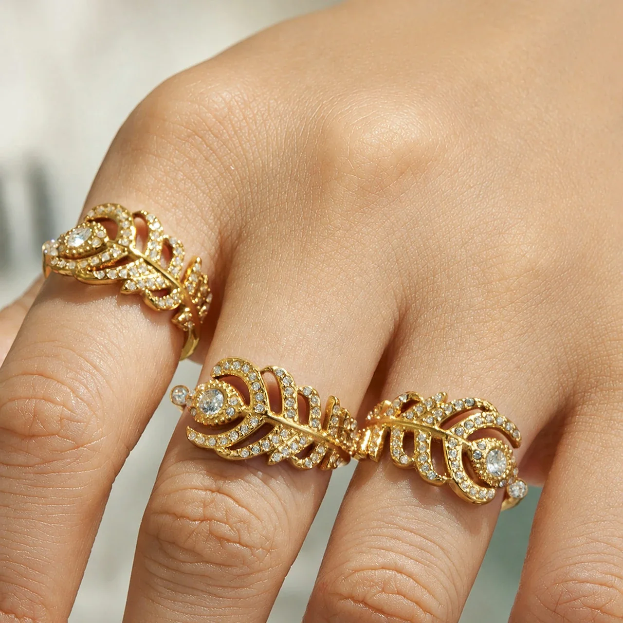 Feather Ring & Hoop Earring Set, Gold-Plated 316 Stainless Steel