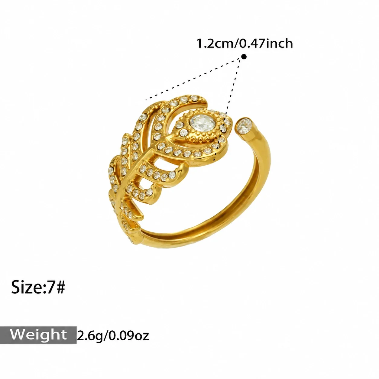 Feather Ring & Hoop Earring Set, Gold-Plated 316 Stainless Steel - Gold Cubic Zirconia Open