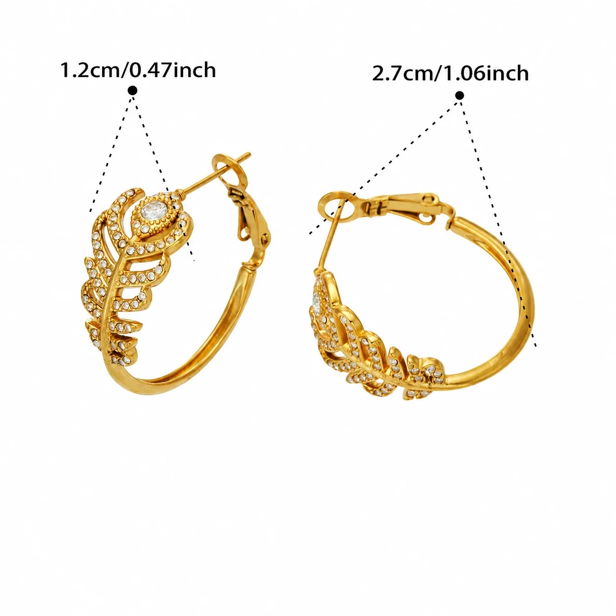 Feather Ring & Hoop Earring Set, Gold-Plated 316 Stainless Steel - Gold Cubic Zirconia Hoop