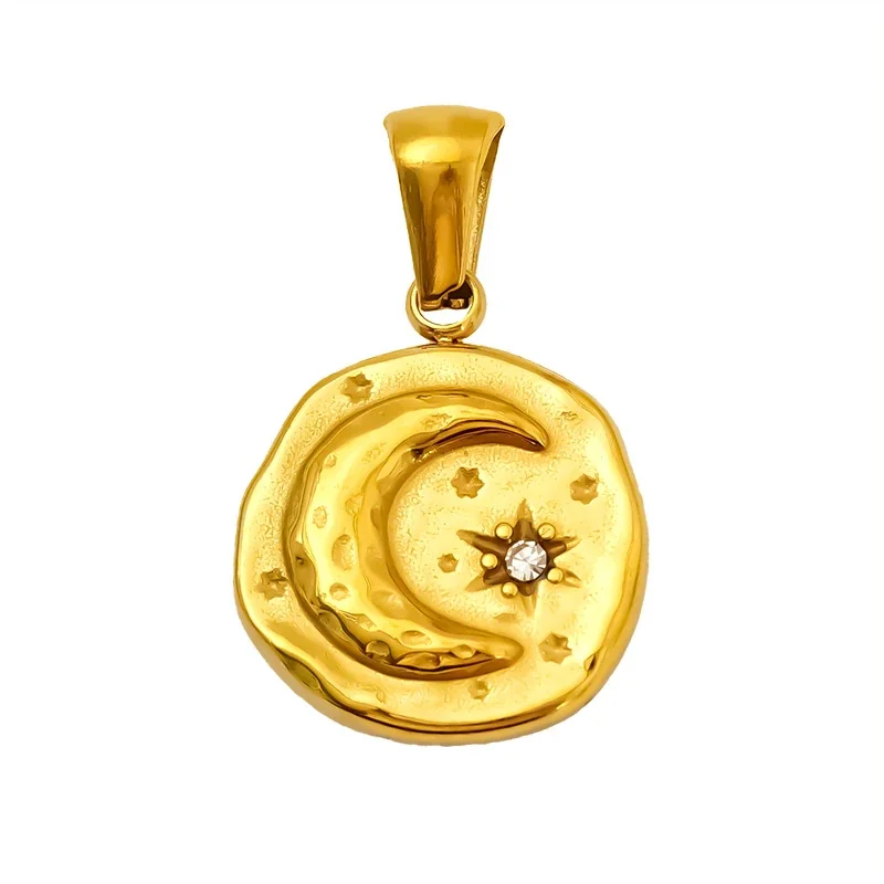 Eclectic Gold-Plated Stainless Steel Mixed-Motif CZ Pendant