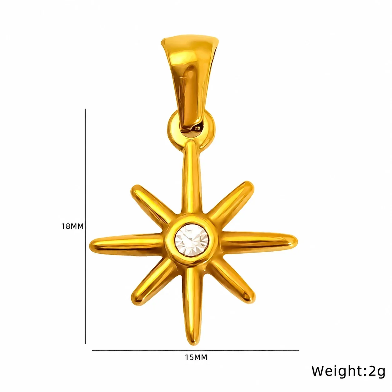 Eclectic Gold-Plated Stainless Steel Mixed-Motif CZ Pendant - Gold Starburst Cubic Zirconia
