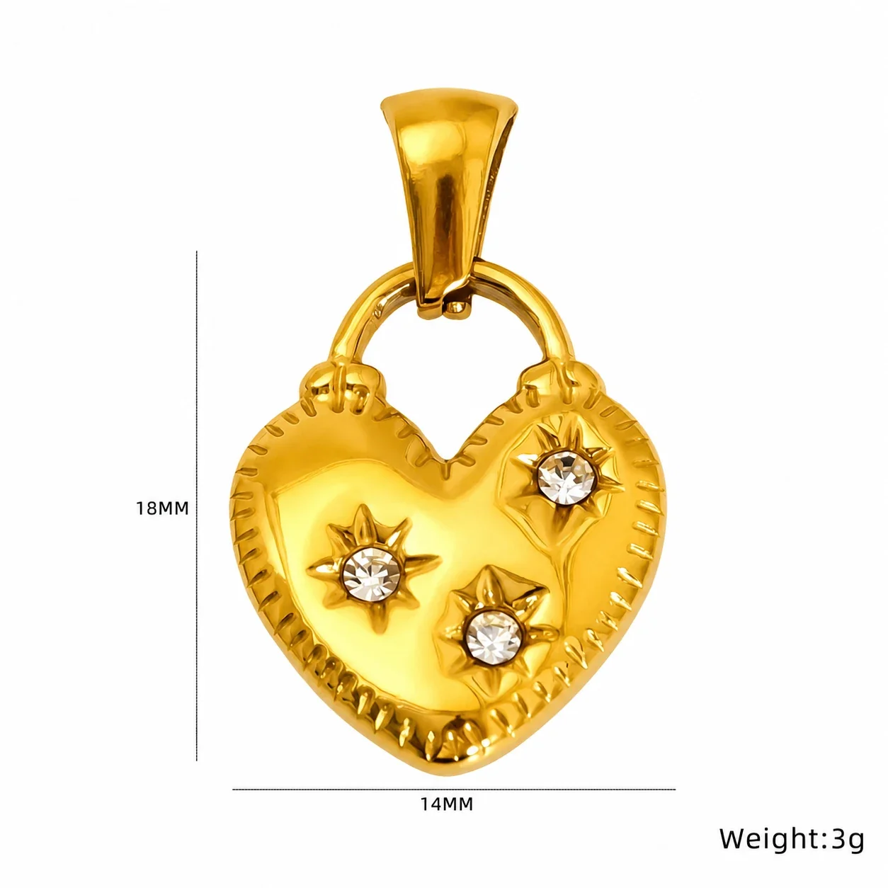 Eclectic Gold-Plated Stainless Steel Mixed-Motif CZ Pendant - Gold Crescent Moon Cubic Zirconia