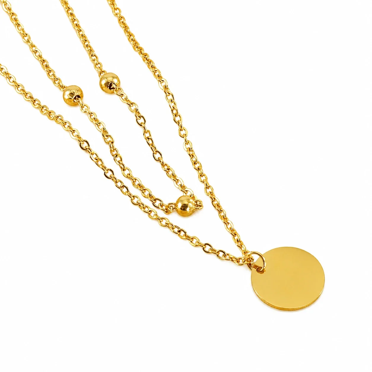 Refined 18K Gold-Plated Layered Bead Disc Necklace
