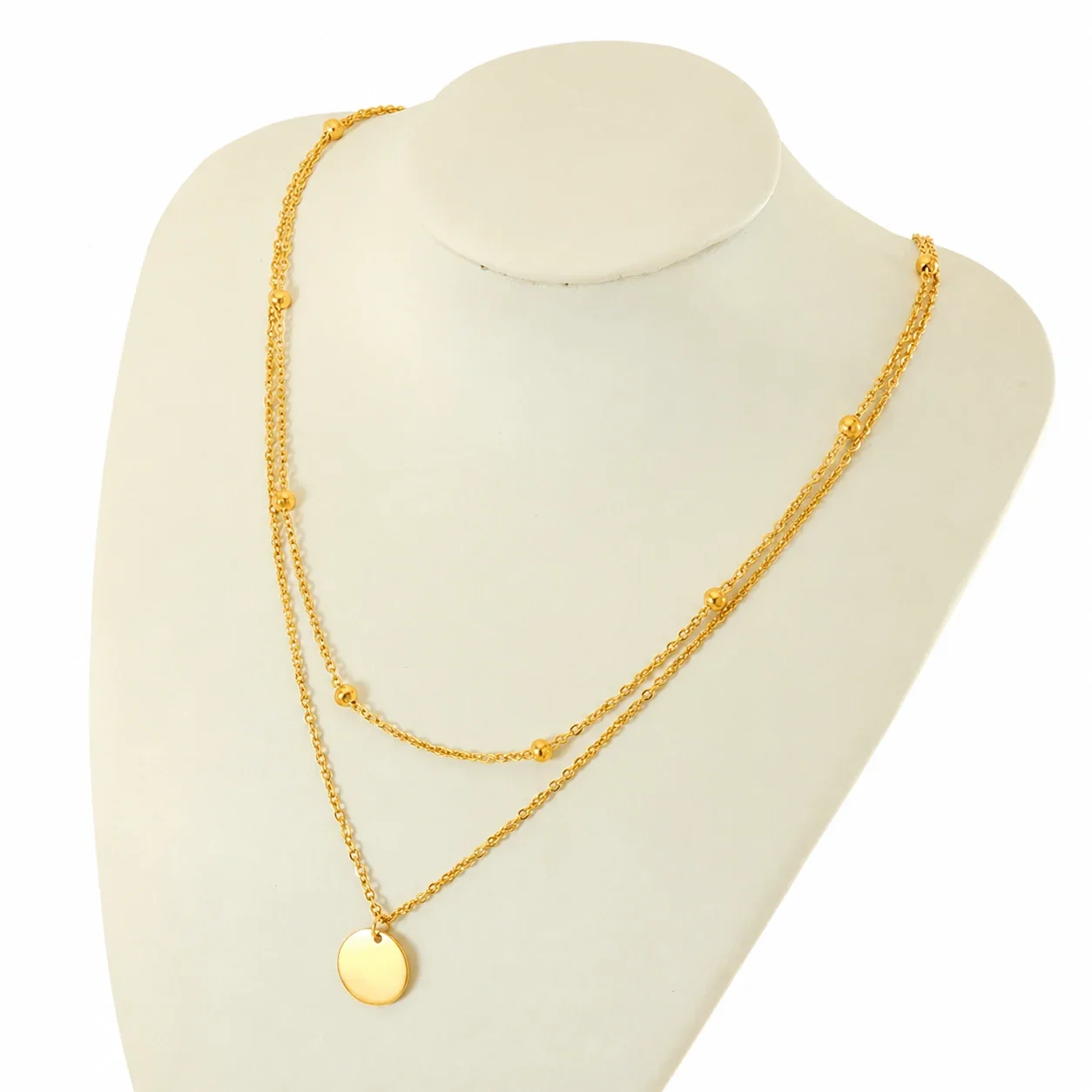 Refined 18K Gold-Plated Layered Bead Disc Necklace