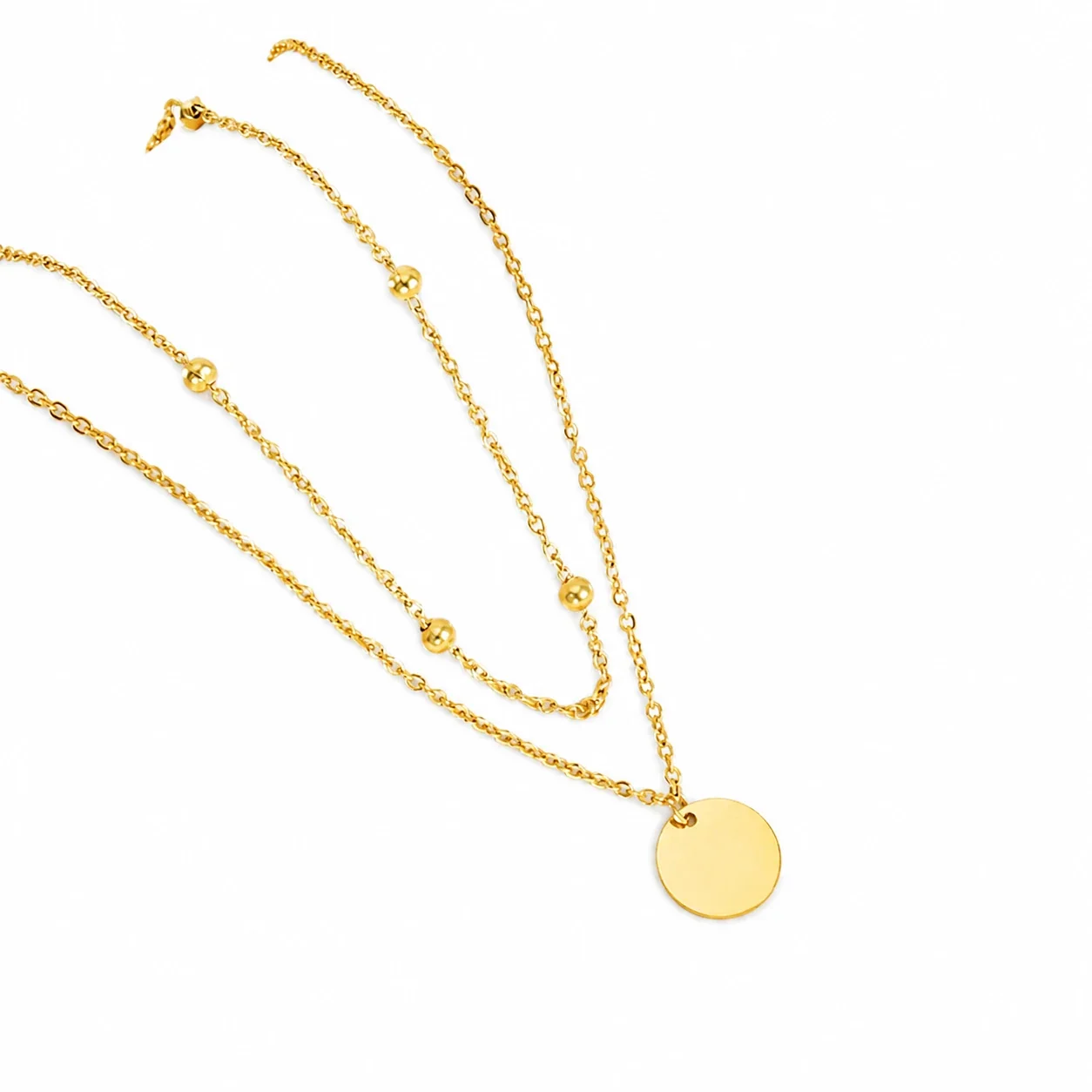 Refined 18K Gold-Plated Layered Bead Disc Necklace