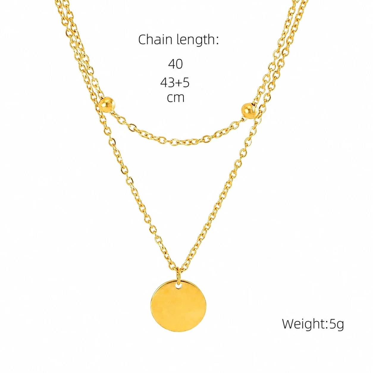 Refined 18K Gold-Plated Layered Bead Disc Necklace - Gold