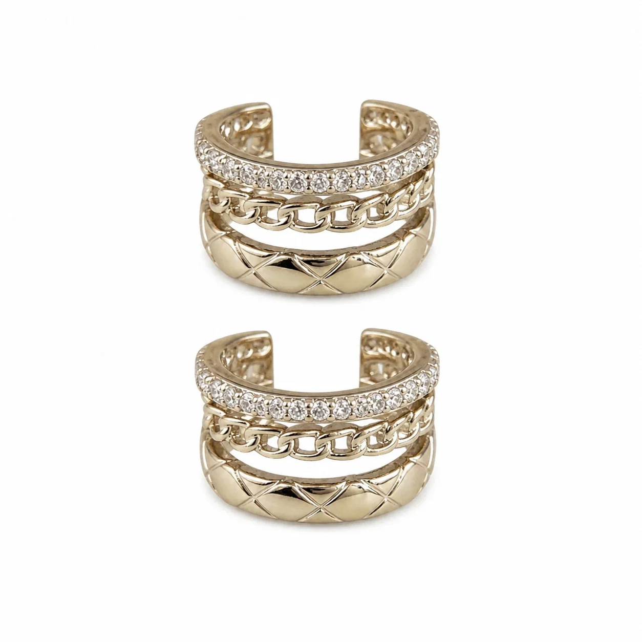 Quilted Gold-Plated 316 Steel Chain Pavé Ear Cuff