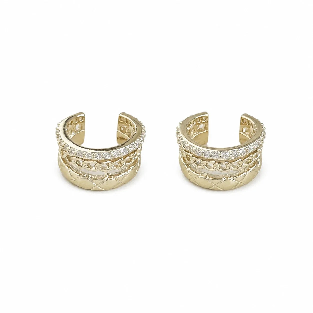 Quilted Gold-Plated 316 Steel Chain Pavé Ear Cuff