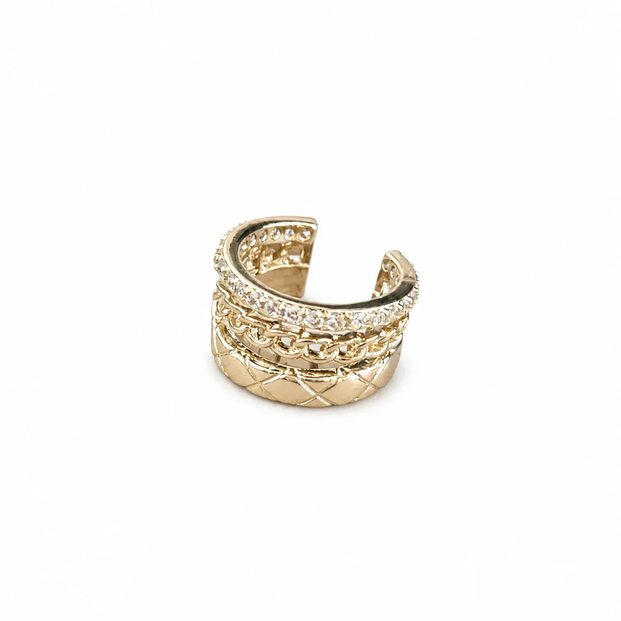 Quilted Gold-Plated 316 Steel Chain Pavé Ear Cuff - Gold