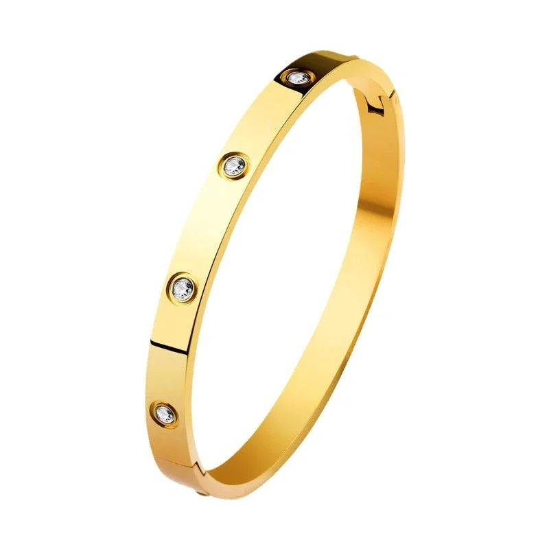 Bangle: Bezel-Set Crystal 18K Gold-Plated Stainless Steel