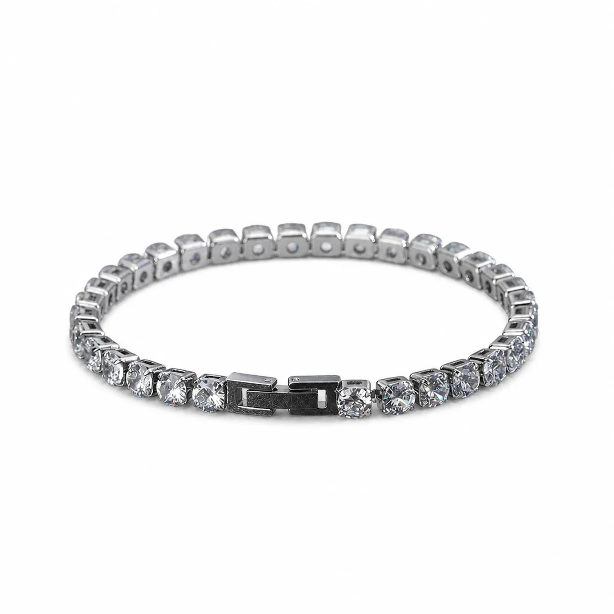 Iced Stainless Steel Round CZ Box Tennis Bracelet