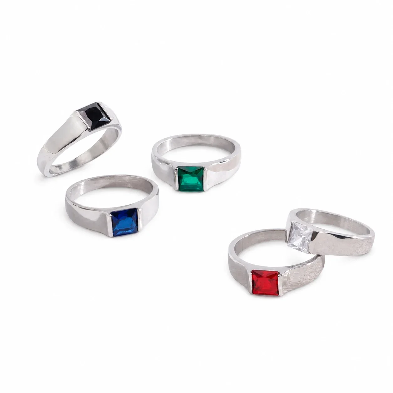 Polished 316 Stainless Steel Square Stone Signet Ring