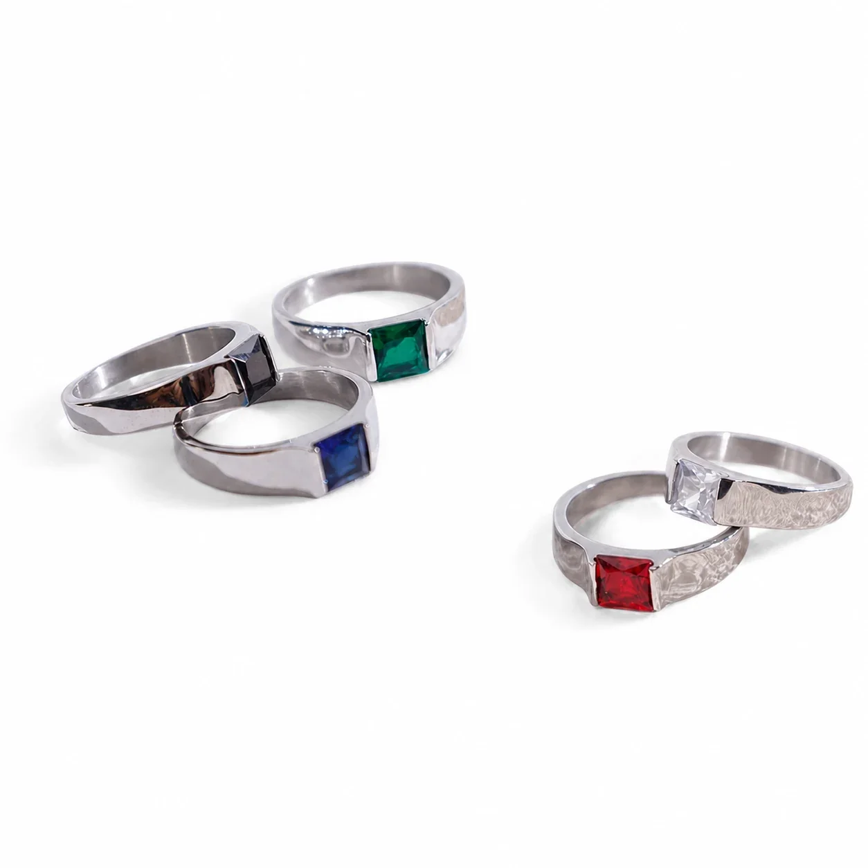 Polished 316 Stainless Steel Square Stone Signet Ring
