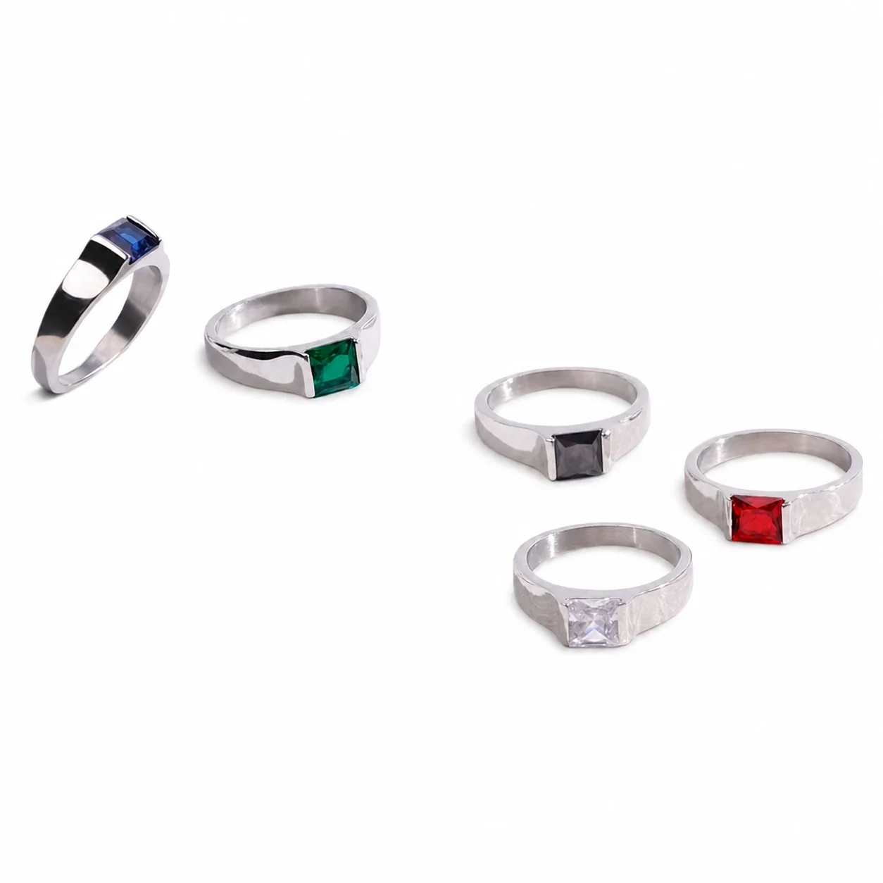 Polished 316 Stainless Steel Square Stone Signet Ring