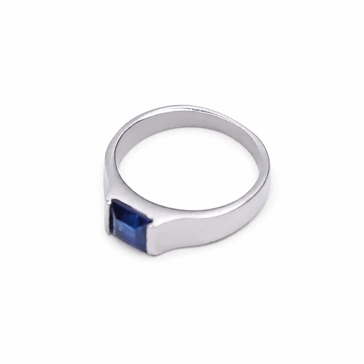 Polished 316 Stainless Steel Square Stone Signet Ring - Blue