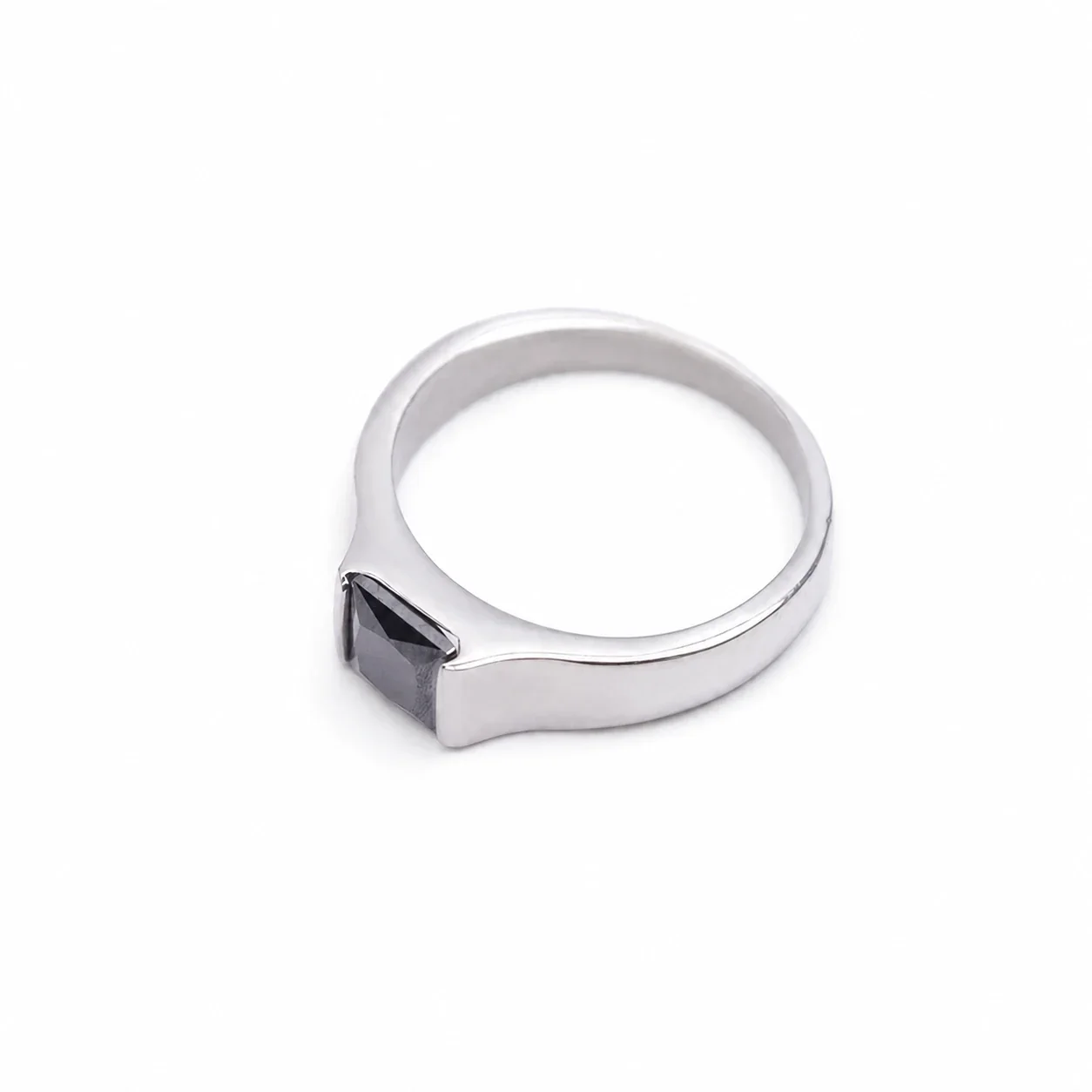 Polished 316 Stainless Steel Square Stone Signet Ring - Black