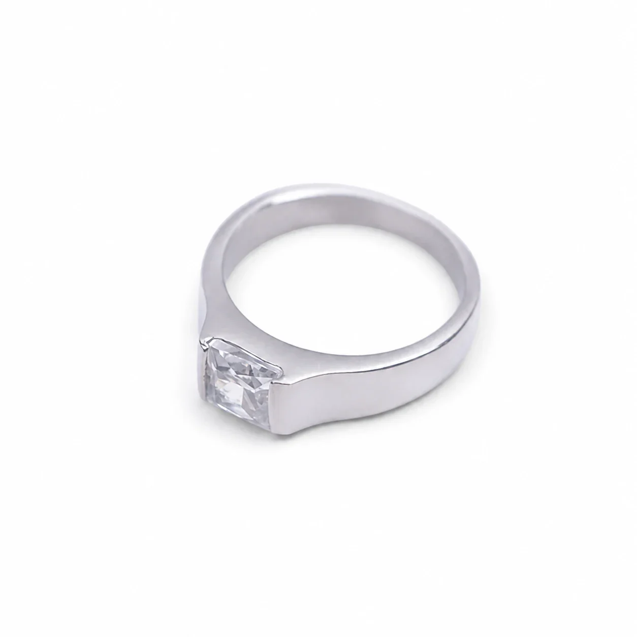 Polished 316 Stainless Steel Square Stone Signet Ring - Clear