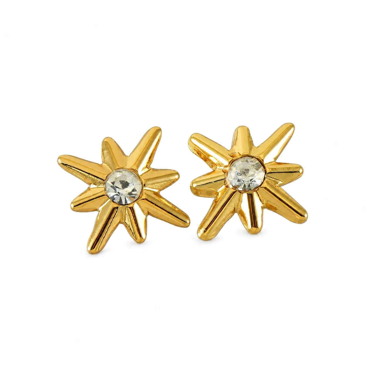 Radiant Gold-Plated Starburst Round CZ Stud Earrings