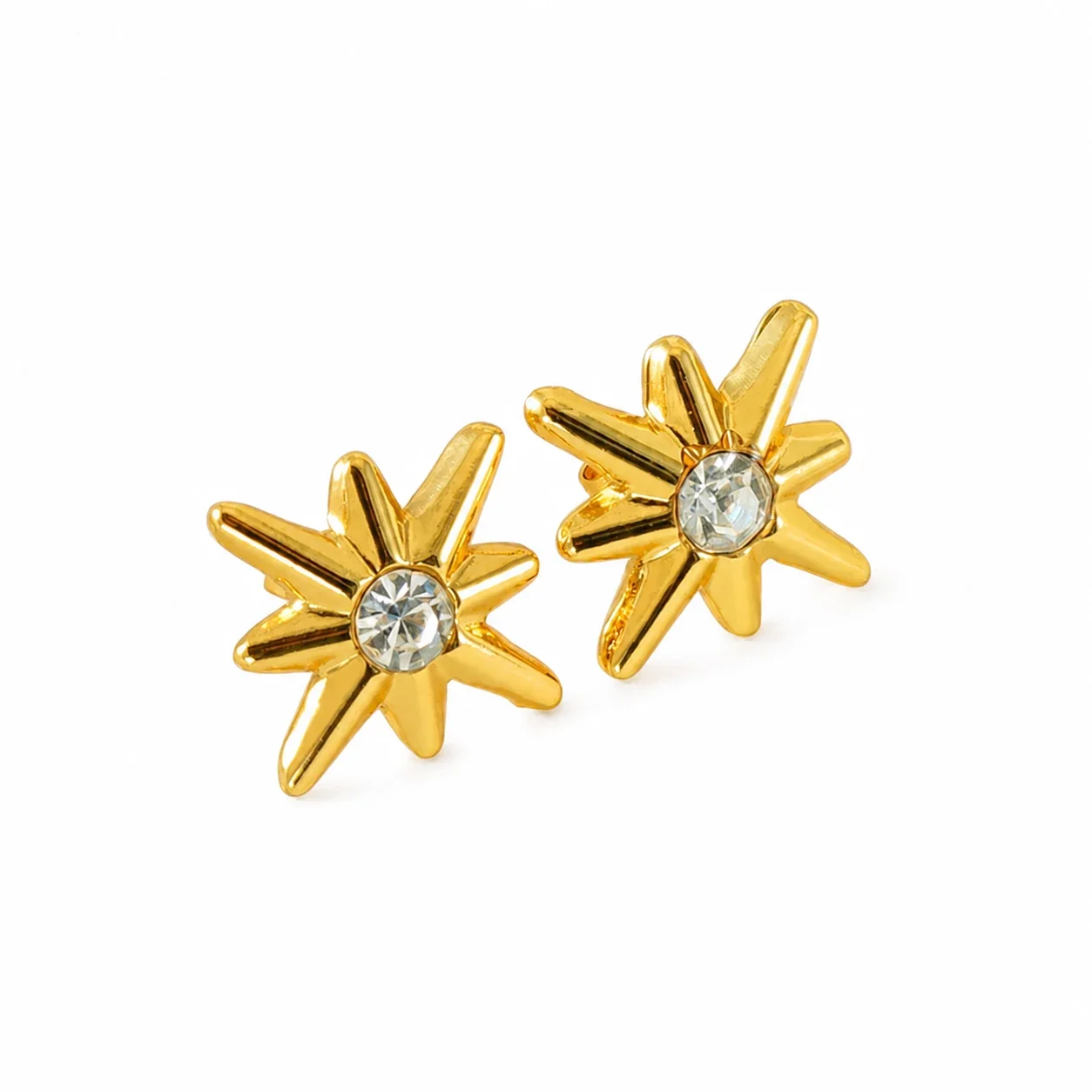 Radiant Gold-Plated Starburst Round CZ Stud Earrings