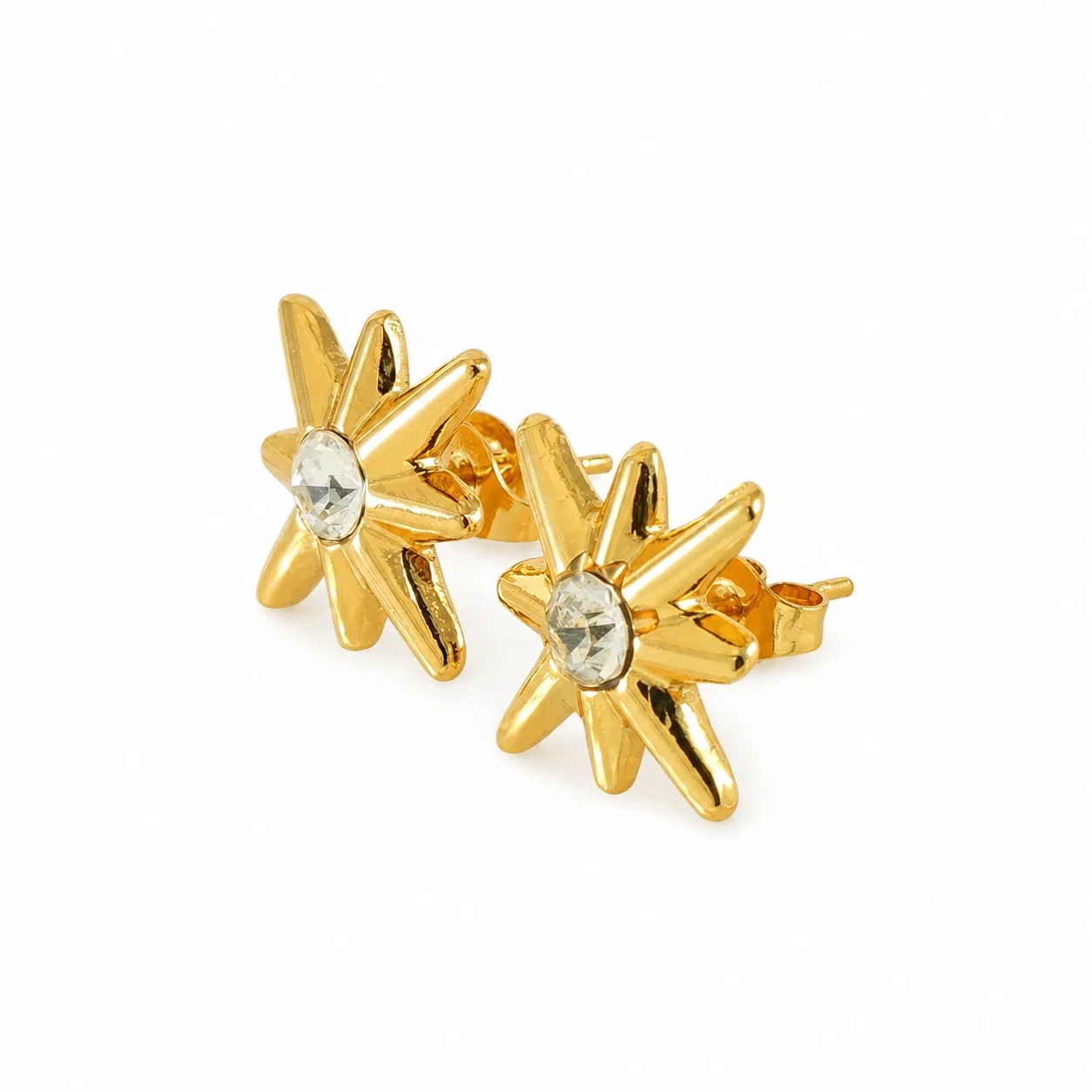 Radiant Gold-Plated Starburst Round CZ Stud Earrings