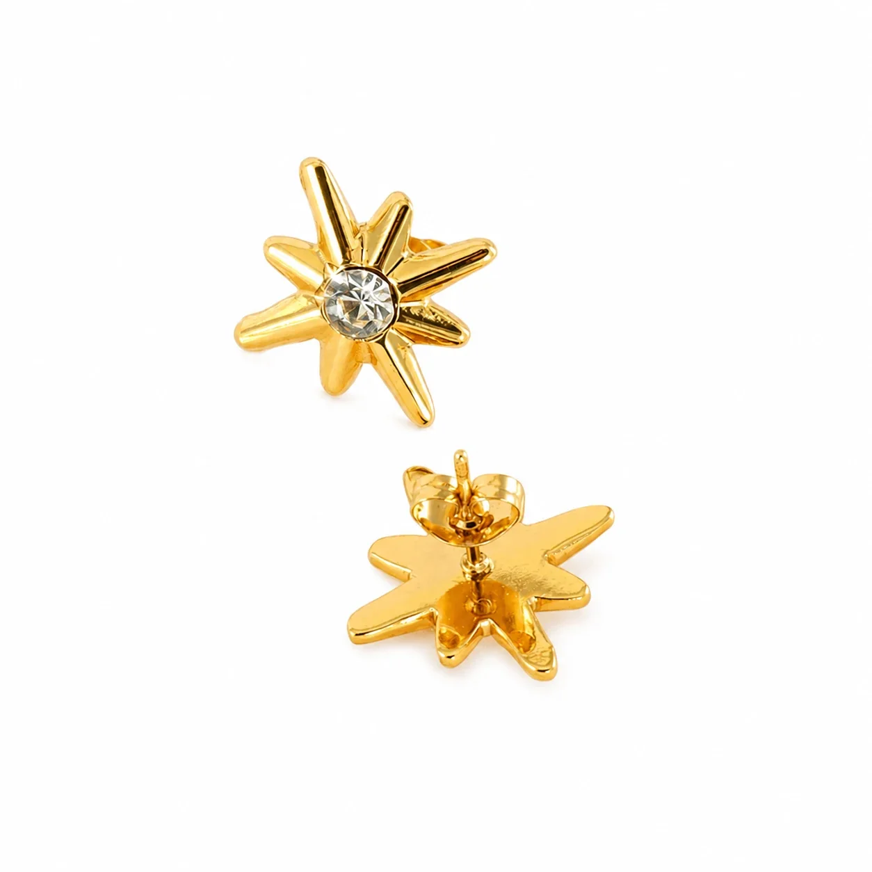 Radiant Gold-Plated Starburst Round CZ Stud Earrings