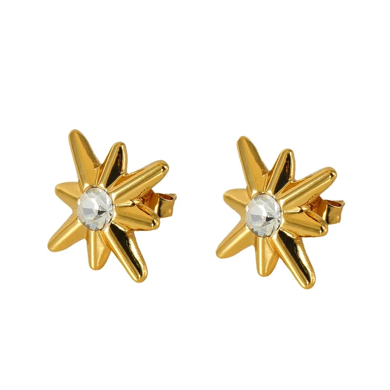 Radiant Gold-Plated Starburst Round CZ Stud Earrings