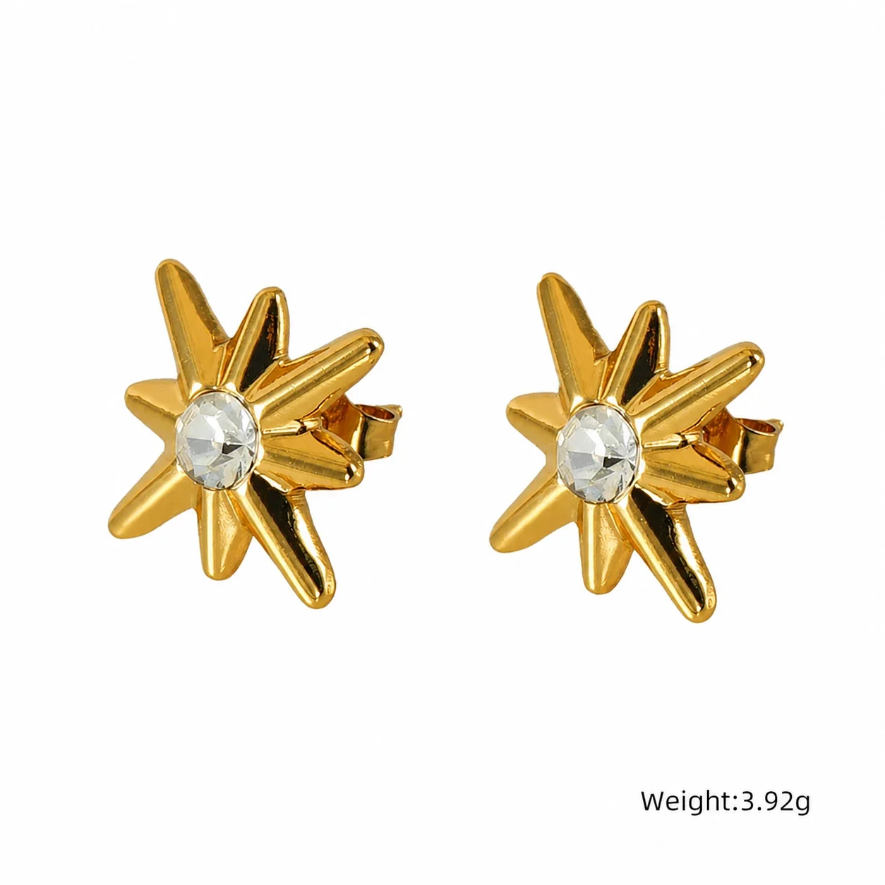 Radiant Gold-Plated Starburst Round CZ Stud Earrings - Gold