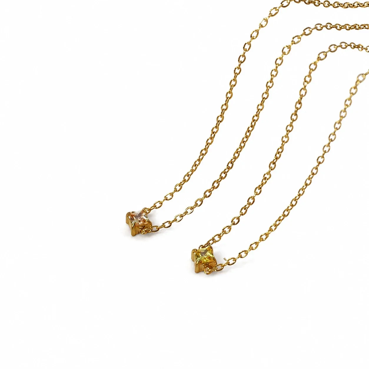 Pendant Necklace Square-Cut CZ 18K Gold-Plated Steel