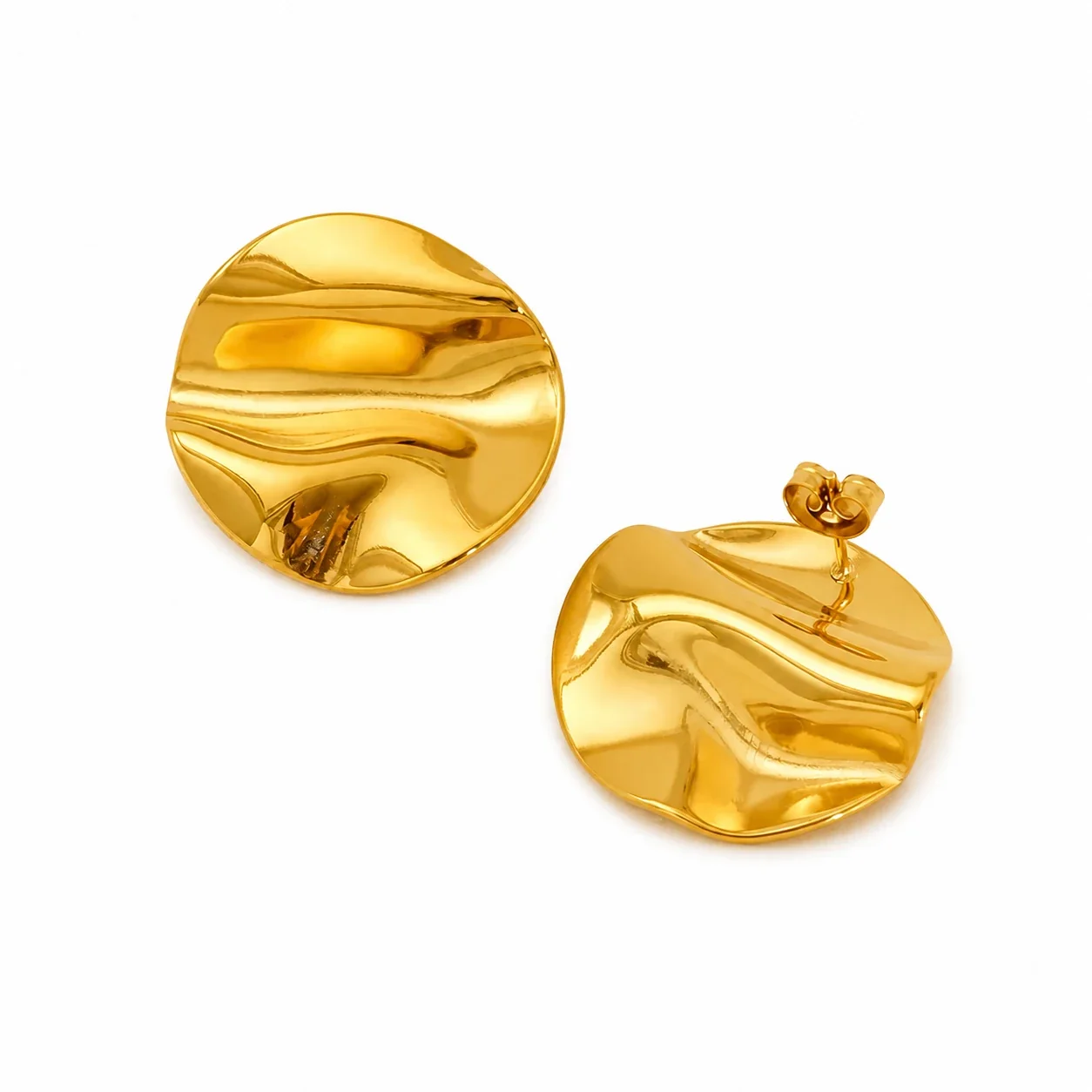 Sculptural Stainless Steel Crumpled Disc Stud Earrings