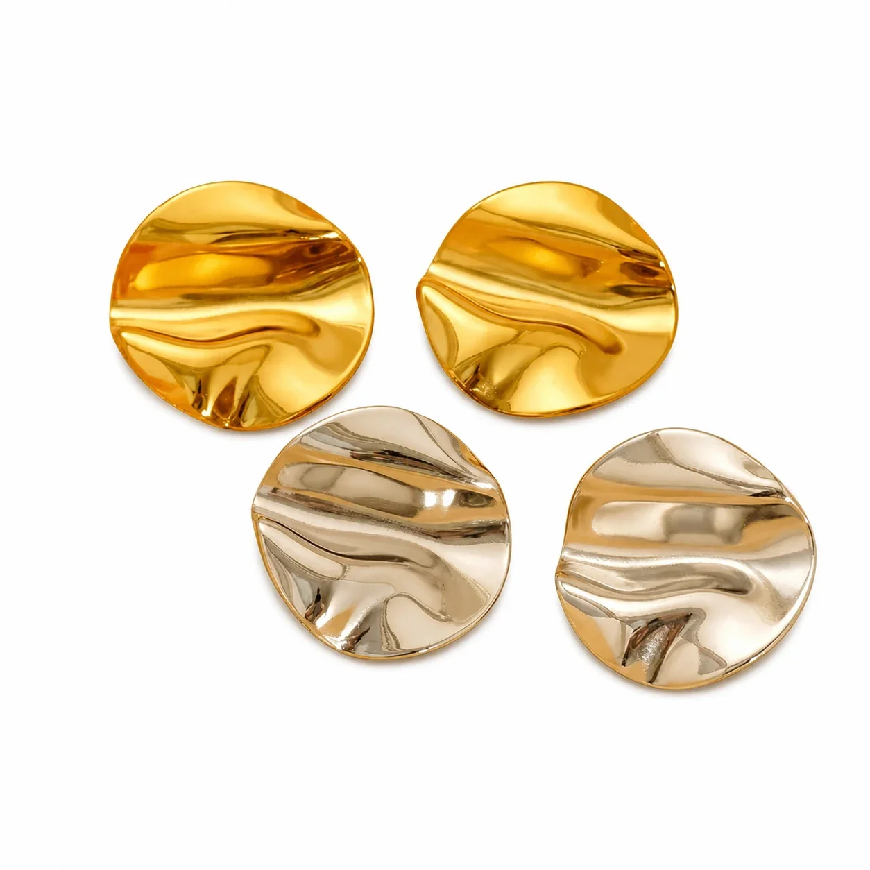 Sculptural Stainless Steel Crumpled Disc Stud Earrings