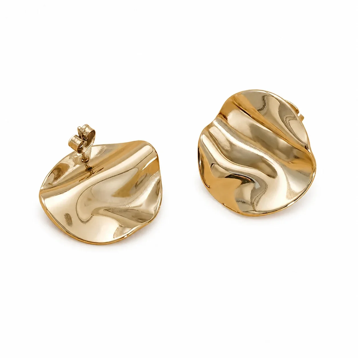 Sculptural Stainless Steel Crumpled Disc Stud Earrings