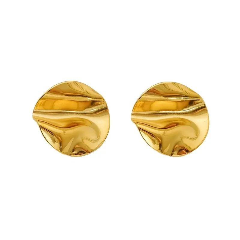 Sculptural Stainless Steel Crumpled Disc Stud Earrings