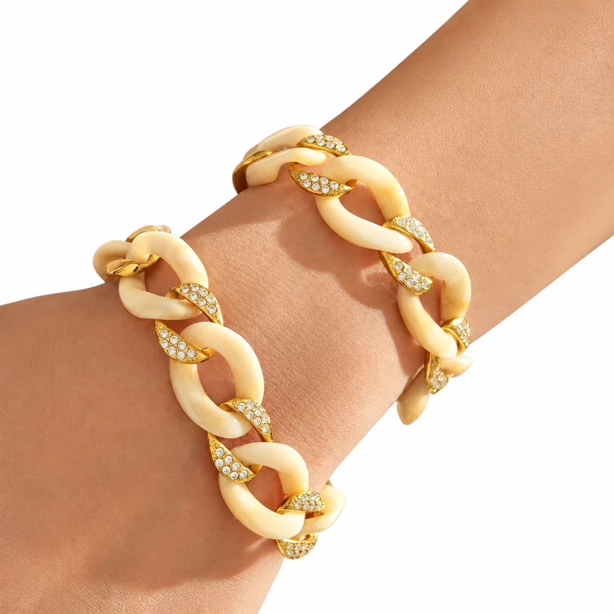 Cuban Bracelet, Resin & Crystal Links, Gold-Plated 316 Stainless Steel