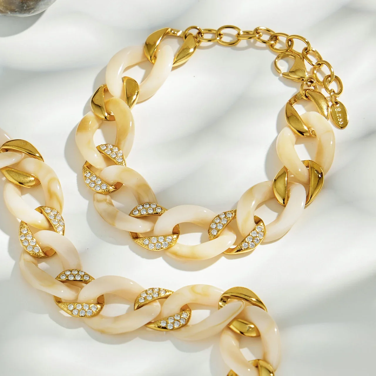 Cuban Bracelet, Resin & Crystal Links, Gold-Plated 316 Stainless Steel
