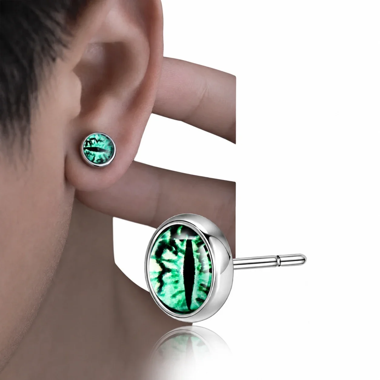 Edgy Stainless Steel Silver-Plated Eye Motif Stud Earrings