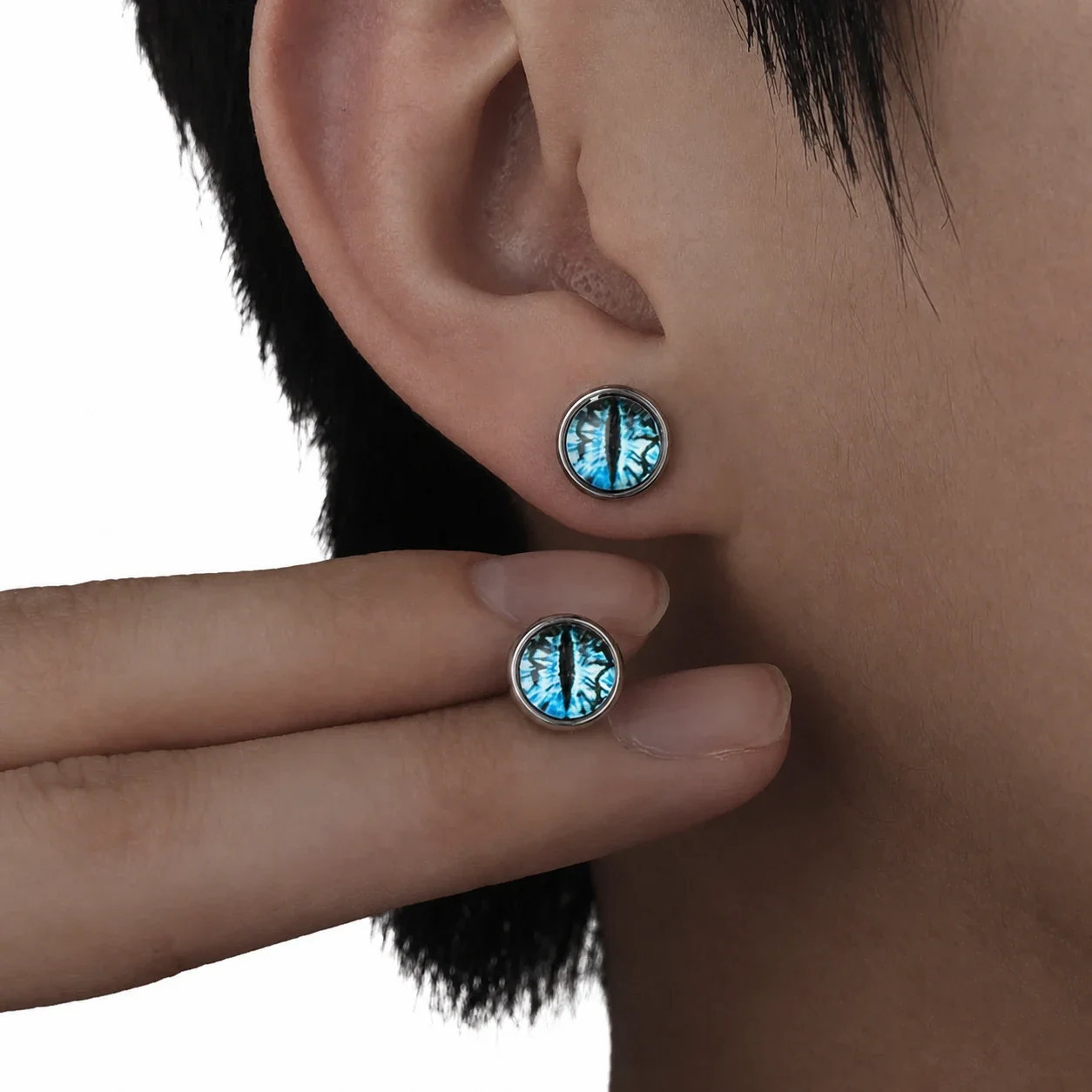 Edgy Stainless Steel Silver-Plated Eye Motif Stud Earrings